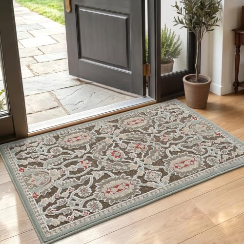 LUMI Indoor Door Mat 24x55, Vintage Non-Slip Washable Thin Entry Mat,Floral - color: Flower Whipser, size: 2' x 4'7" (Rectangular)