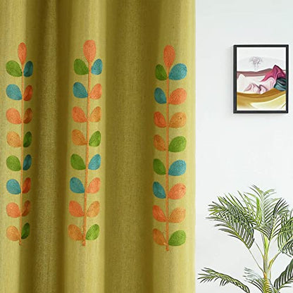 VOGOL Leaf Embroidered Faux Linen Curtains, 52 x 63, Grommet Top, 2 Panels - color: C2, size: 52"W x 63"L (Pack of 2)