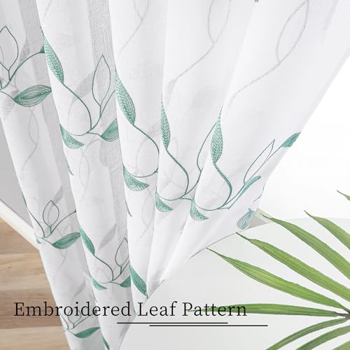 Tollpiz Teal Blue Leaf Sheer Tier Curtains Kitchen 30 x 24 Inches - color: Teal Blue, size: 30"W x 24"L (Pack of 2)