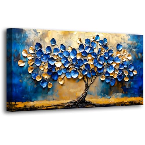 Abstract Tree Canvas Wall Art Bedroom Wall Decor Living Room,Blue and Gold Leaf Wall Art Office Paintings Artwork Modern Ginkgo Tree Leaves Pictures Art Prints Waterproof Ready to Hang-20x40inch - color: Blue and Gold Tree Leaves, size: 40"L x 20"W
