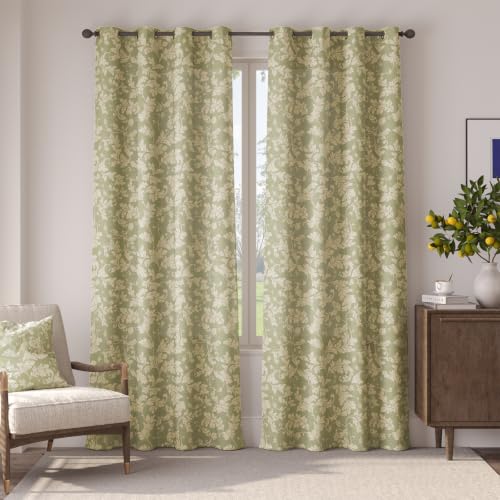 jinchan Green Floral Curtains 84 Inch Room Darkening Grommet 2 Panels - color: Sage, size: 50"W x 84"L (Pack of 2)