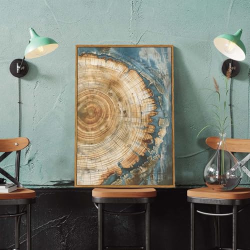 BingruiArt Faux Wood Tree Ring 08 Canvas Wall Art 16x24 Framed - color: Tree Ring - 08, size: 24"L x 16"W