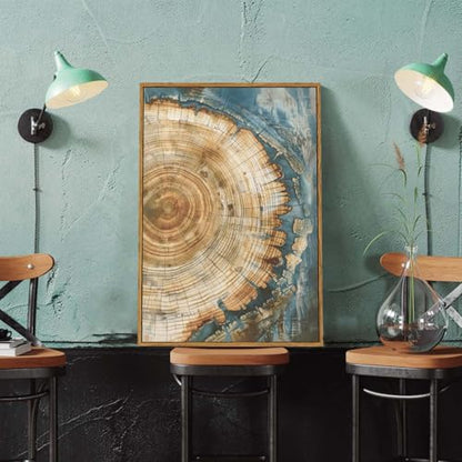BingruiArt Faux Wood Tree Ring 08 Canvas Wall Art 16x24 Framed - color: Tree Ring - 08, size: 24"L x 16"W