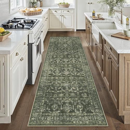 3x8 Washable Kitchen Runner Rug Non-Slip Boho Dark Green Throw Carpet - color: Dark Green, size: 3' x 8' (Runner)