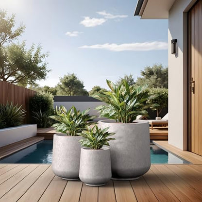 Kante Set of 3 CON Gray Concrete Curved Round Planters for Modern Home - color: Light Gray, size: 16.5"+13"+9.4" Dia