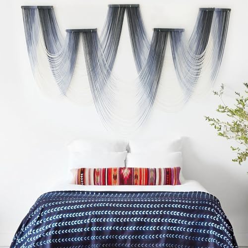 IOWER Macrame Wall Hanging Dip Dyed Blue Fiber Art Tapestry Boho Wall Decor - color: Blue1