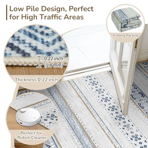 2x6 Washable Area Rugs for Living Room Boho Runner Rug Blue/Brown - color: Blue/Brown, size: 2' x 6' (Runner)