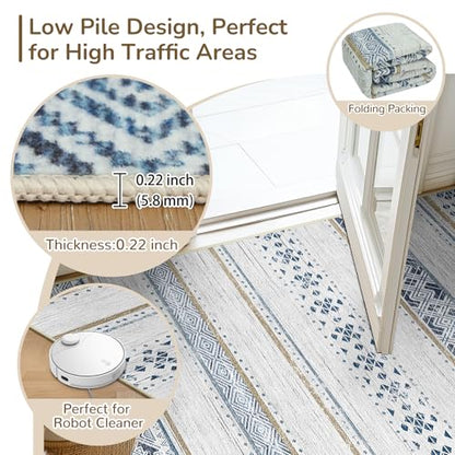 2x10 Washable Area Rugs for Living Room Boho Runner Rug Blue/Brown - color: Blue/Brown, size: 2' x 10' (Runner)