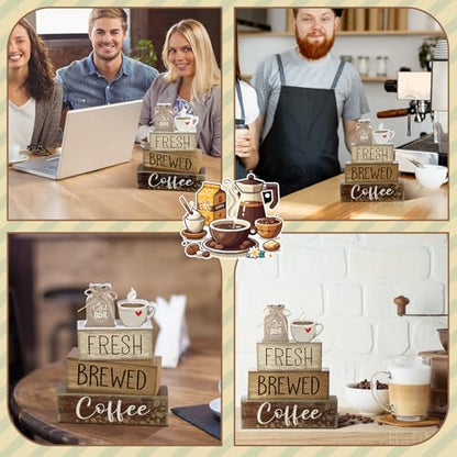 Yuntau 4 Pcs FarmhouseCoffee Bar Decor Wooden Tabletop Block Sign - style: Coffee Bar
