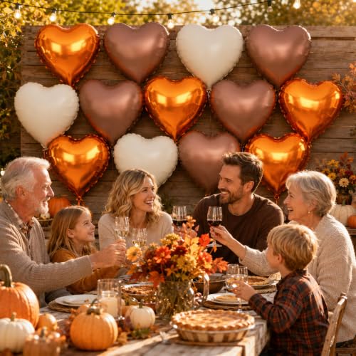 Orange White Brown Heart Balloons,12Pcs 18Inch Heart Shaped Balloons - color: Orange White Brown