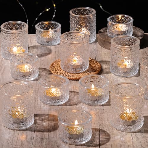 36 Pack Glass Tealight Candle Holders - Diamond Facet Votive Candle Holders for Wedding Centerpieces, Fall & Christmas Party Decor, Elegant Clear Bulk Tea Light Holders for Table Setting & Events - color: Clear