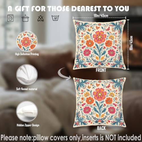 Vintage Mexican Floral Pillow Covers 18x18, Mexican Home Decor - color: Blue Pink, size: 18" x 18" (Pack of 1)