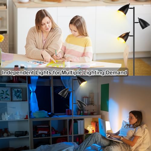 LALISU Tree Floor Lamp for Living Room, Industrial 3-Light Standing Lamp - color: Metal Black