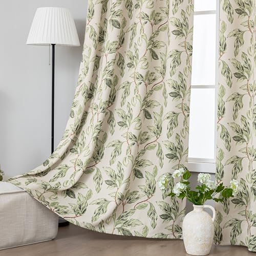 Blackout Curtains for Bedroom, Green Leaf Window Drapes 54 Inch Length for Living Room, Thermal Insulated Grommet Curtains, 2 Panels - color: Green Leaf, size: 52"W x 54"L (Pack of 2)