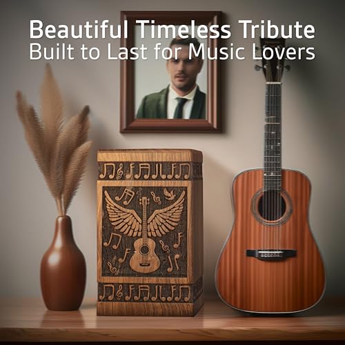 Guitar Wings Wooden Urn for Human Ashes, X-Large 250 Cu in, Black - color: Antique Black, size: X-Large (250 Cu In, to 250 lb)