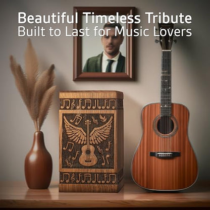 Guitar Wings Wooden Urn for Human Ashes, X-Large 250 Cu in, Black - color: Antique Black, size: X-Large (250 Cu In, to 250 lb)