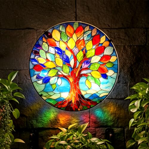 QZXYGY LED Stained Glass Round Wall Decorations, The Tree of Life Wall Art