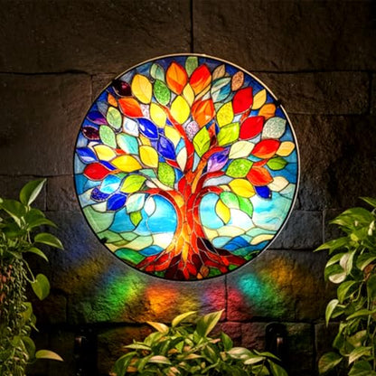 QZXYGY LED Stained Glass Round Wall Decorations, The Tree of Life Wall Art