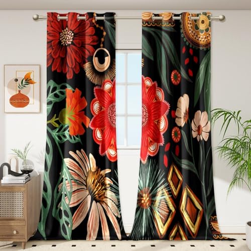 Tyrot Black Floral Grommet Blackout Curtains, 52W x 108L, 2 Panels - color: Crimson Shadow, size: 52"W x 108"L (Pack of 2)