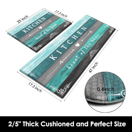 Arttown Anti-Fatigue Kitchen Rug Set of 2, Waterproof Non-Slip, Teal Green - color: Teal Black Kitchen Mat, size: 17.3 x 47 inch + 17.3 x 29 in