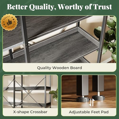 Huuger 5 Tier Bookshelf with 10 Open Shelves and Raised Baffle, Grey - color: Grey, size: 5 Tier
