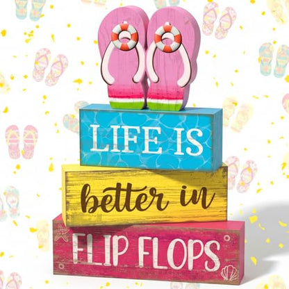 Yuntau 4 Pcs Summer Flip Flop Decor Wooden Beach Table Centerpiece Sign - style: Pink Flip Flops