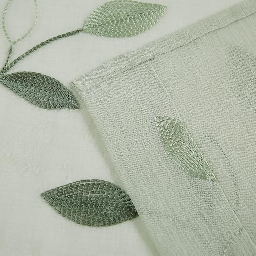 Bujasso Embroidered Leaf Sheer Curtains, Sage Green 38" Wx63 Lx2 - color: Sage Green, size: 38"W x 63"L (Pack of 2)