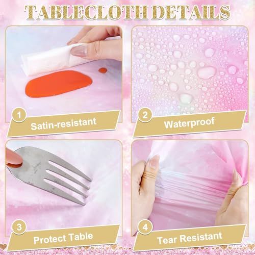 3 Pack Princess Tablecloths, Disposable Pink Rose Castle Themed Table Cloth - color: Rose Castle