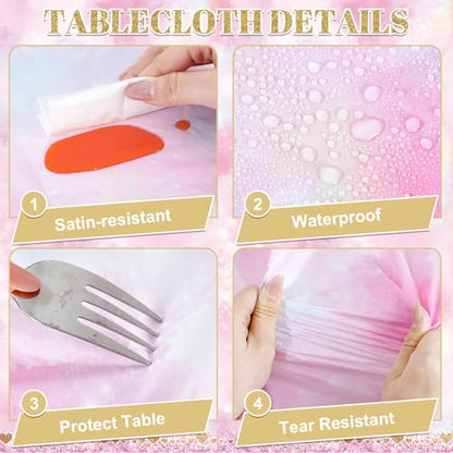3 Pack Princess Tablecloths, Disposable Pink Rose Castle Themed Table Cloth - color: Rose Castle