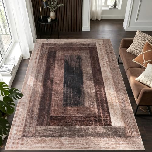 Neutral Geometric Brown 4x6 ft Large Rug for Living Room Bedroom - color: Brown, size: 4' x 6' (Rectangular)