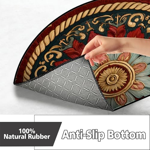 Half Round Door Mat 24"x36", Non-Slip Indoor Entryway Rug, Washable - color: Multicolor-4