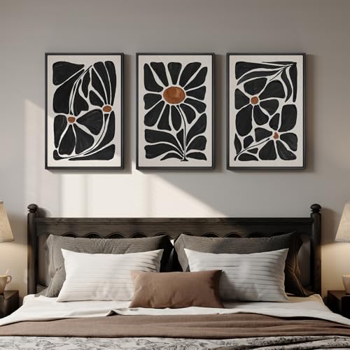 Framed Black and White Abstract Botanical Floral Wall Art, 3Piece 16x24 In - color: Black and White, size: 16" W x 24" H x 3Pcs