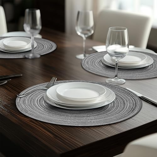 MIAOMIAO Round Placemats Set of 6 Braided Dining Table Kitchen Decor Mets - color: Beige
