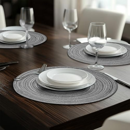 MIAOMIAO Round Placemats Set of 6 Braided Dining Table Kitchen Decor Mets - color: Black Gray