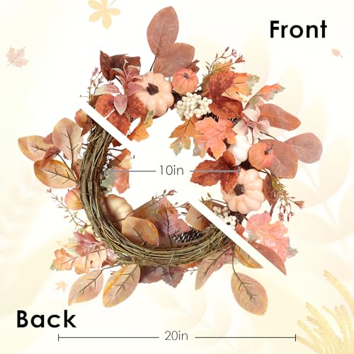 Fall Wreaths for Front Door Decor Artificial Flower, 20" Autumn Floral - color: Wreath Pink