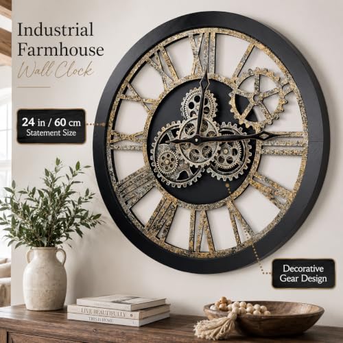 The B-Style Large Wall Clock, 24 inch, Black and Bronze - color: Black and Bronze, size: 24 inch (60 cm)