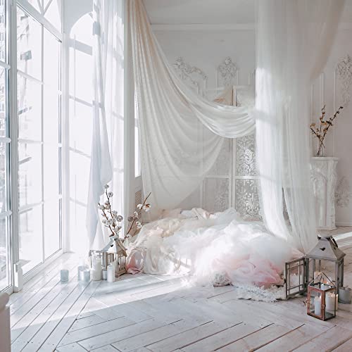 Sheer Canopy Bed Curtains 216 Inch Long, Wide 52, White - color: White, size: Full/Queen (52"W x 216"L)