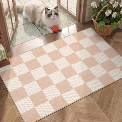 GarveeHome Checkered Blush Beige 2x3 Washable Rug Low-Pile Small Door Mat - color: Blush Beige, size: 2' x 3' (Rectangular)
