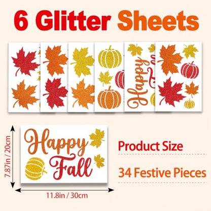 Glitter Fall Window Clings Autumn Thanksgiving Window Stickers Decals Decor - color: Fall Glitter