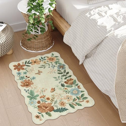Lahome Floral Small Rug, 2X3 Kitchen Rugs Non Slip Washable Rug Ultra-Thin - color: Beige, size: 2' x 3'(Rectangular)