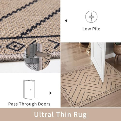 Tangsoo Easy Jute 2x5 Hallway Washable Runner Rug,Non-Slip Carpet Runners - color: Black Diamond, size: 2x5ft