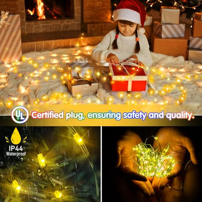 KNONEW 203FT 600LED Green Wire Outdoor Fairy Lights Plug in Warm White Xmas - color: Warm White, size: 203FT 600 LED Green Wire