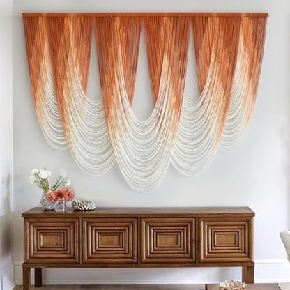 Macrame Wall Hanging Orange Boho Dip Dye Fiber Art Craftsmanship 57"W*41"L - color: Orange