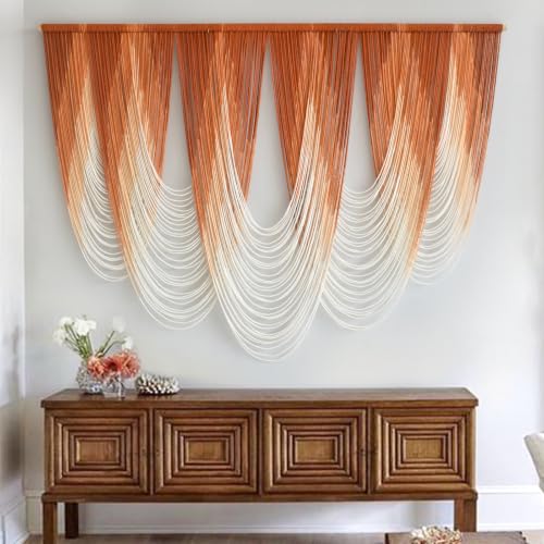 Macrame Wall Hanging Orange Boho Dip Dye Fiber Art Craftsmanship 57"W*41"L - color: Orange