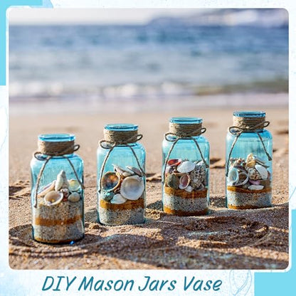 12Pack Mason Jar Vases for Centerpieces, Aqua Blue Glass Flower Vase - color: Aqua Blue