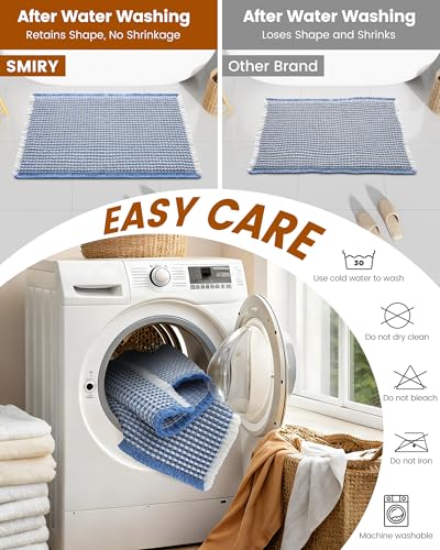 Smiry Waffle Bath Mat 72X24, Soft Absorbent Bathroom Rugs, Blue & Cream - color: Blue & Cream, size: 72" X 24"