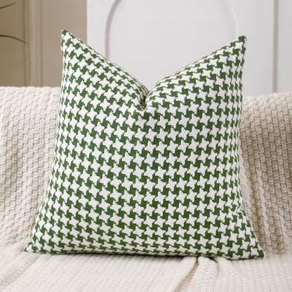 Chenille Houndstooth Pillow Covers 18x18, Set of 2, Green and White - size: 18" x 18" (Pack of 2)