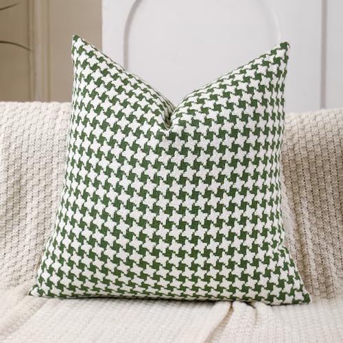 Chenille Houndstooth Pillow Covers 18x18, Set of 2, Green and White - size: 18" x 18" (Pack of 2)