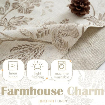 jinchan Floral Valance Curtain Linen 16 Inch Farmhouse 1 Panel Taupe - color: Jacobean | Taupe, size: 50"W x 16"L (Pack of 1)