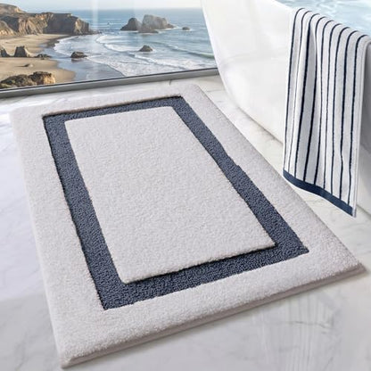 LUMI Bathroom Rug, Non Slip Absorbent Bath Mat, White Blue, 24"x36" - color: White+blue, size: 24"x36"